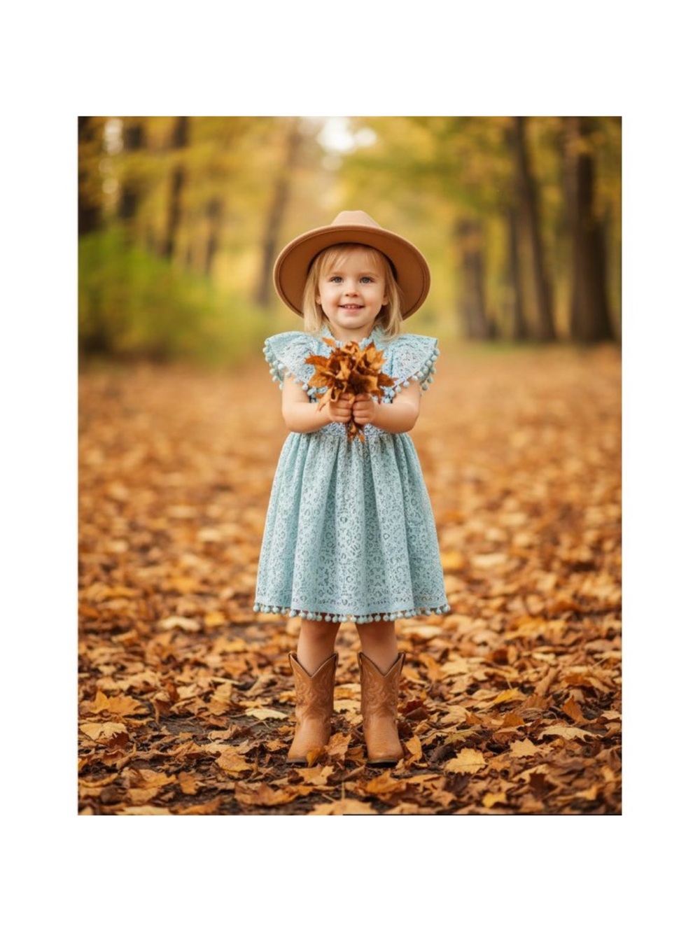 Girls Lace Pom-Trim Party Dress - Mint Green